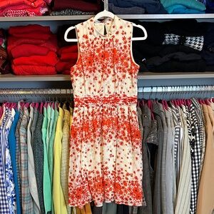 Lervour red/white/gray floral sleeveless lined side zipper closure dress size S